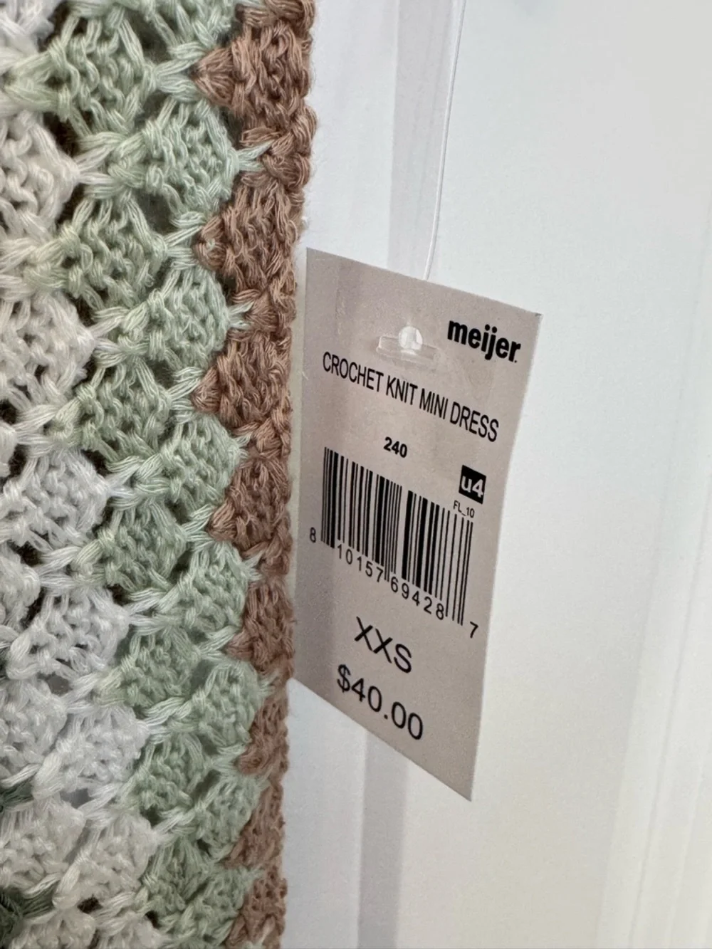 Love Knits NYC Crochet Knit Mini Dress XXS Long Sleeve Striped white green brown - Picture 3 of 10